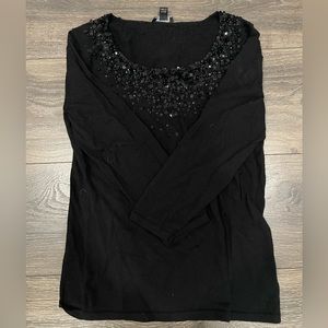 Lafayette 148 Black Sequined Long Sleeve Sweater